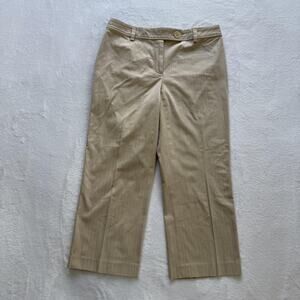 Ann Taylor Pants Womens 4 Beige Striped Dress Twill Pockets Stretch Casual
